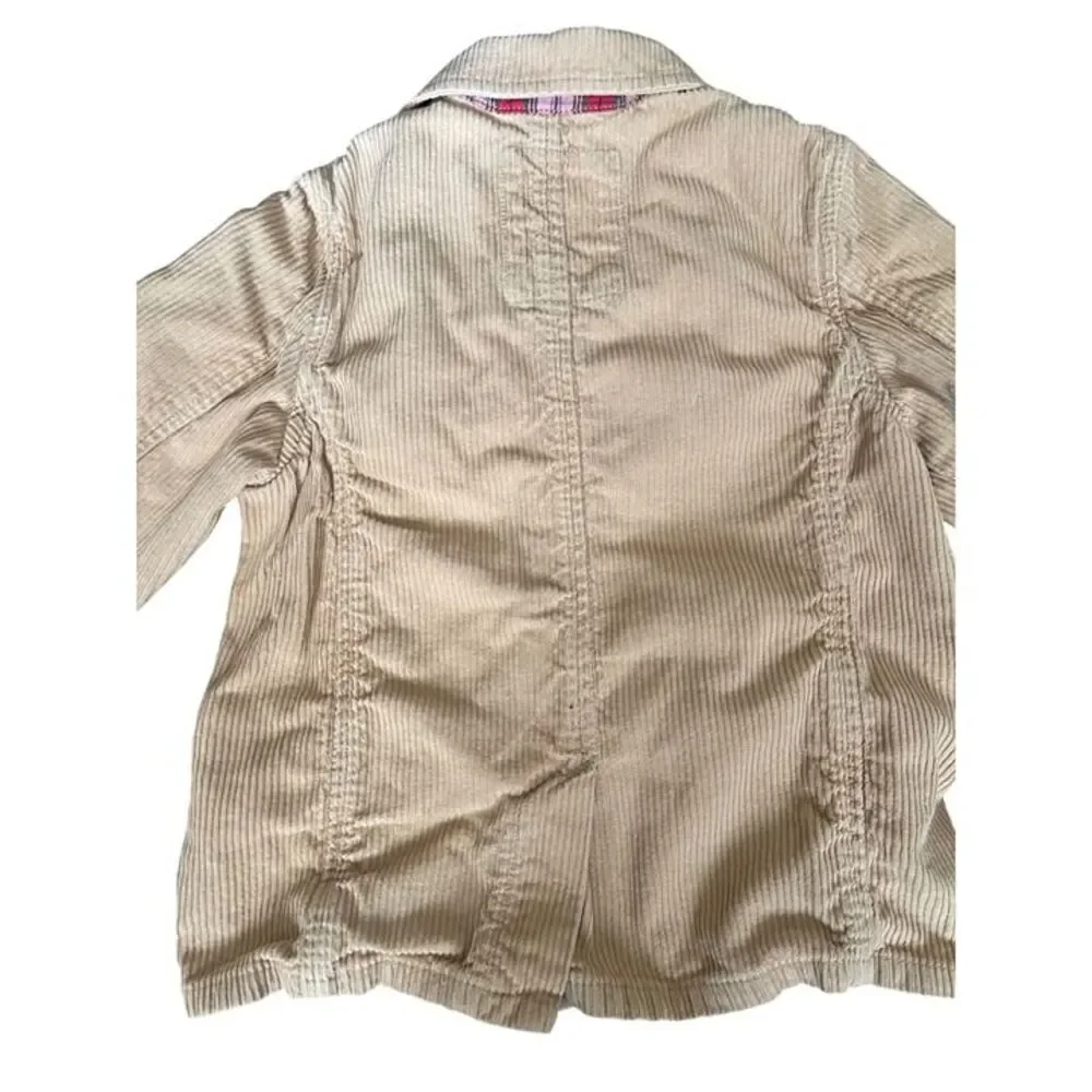 Oshkosh BGosh Boys Corduroy Jacket Size 5 Tan With Plaid Lining & Button Closure